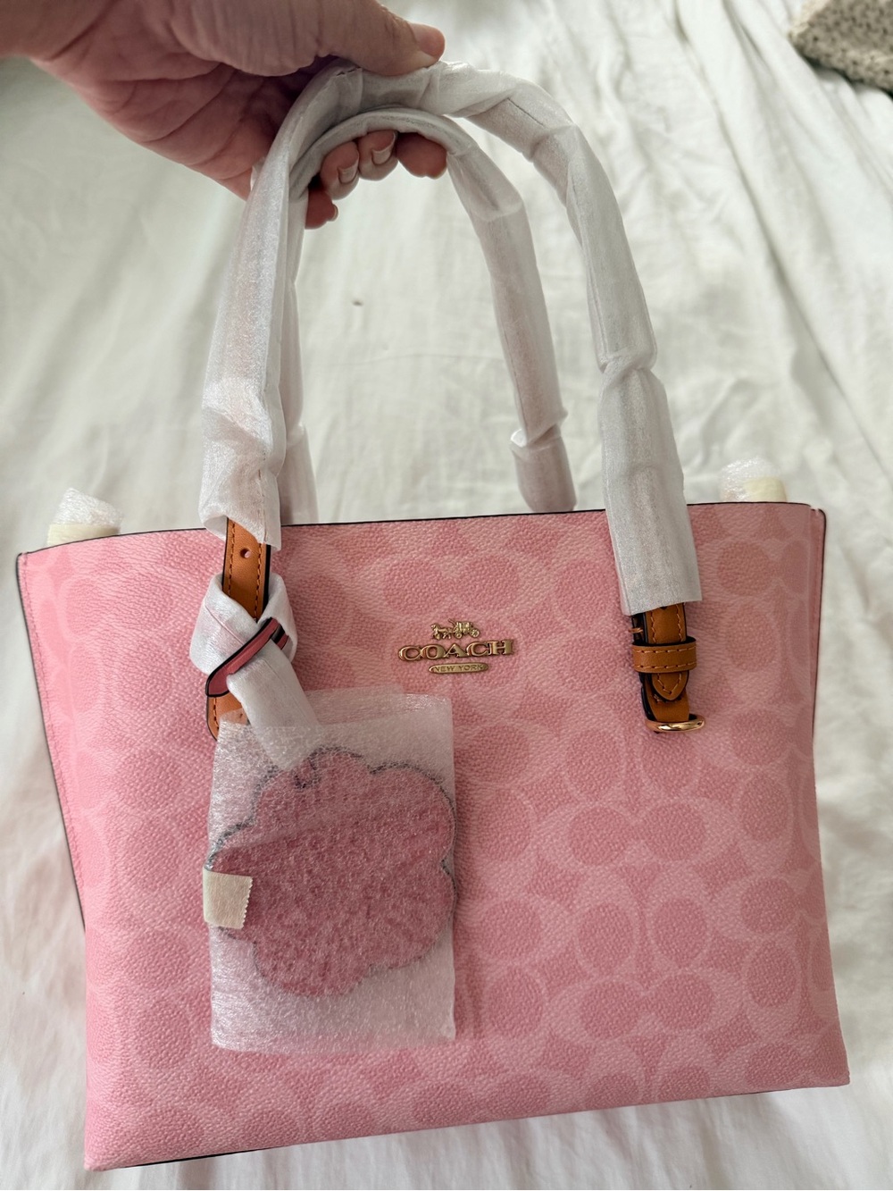 Coach Powder Pink Mollie Tote with Floral Charm and Tan Trim - Picture 5 of 9